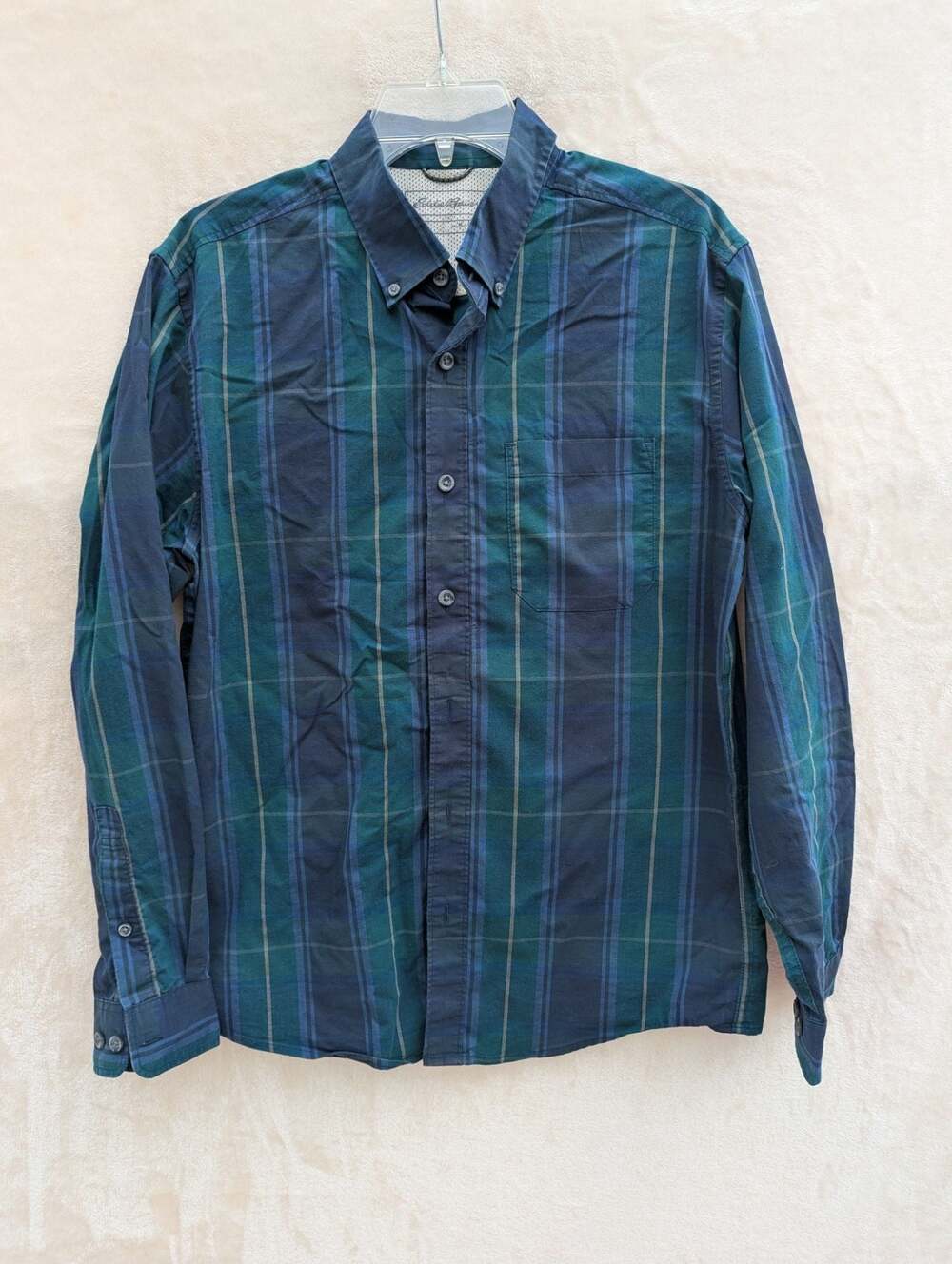Eddie Bauer Men's Blue Green Plaid Long Sleeve Button Down Shirt Size M Classic